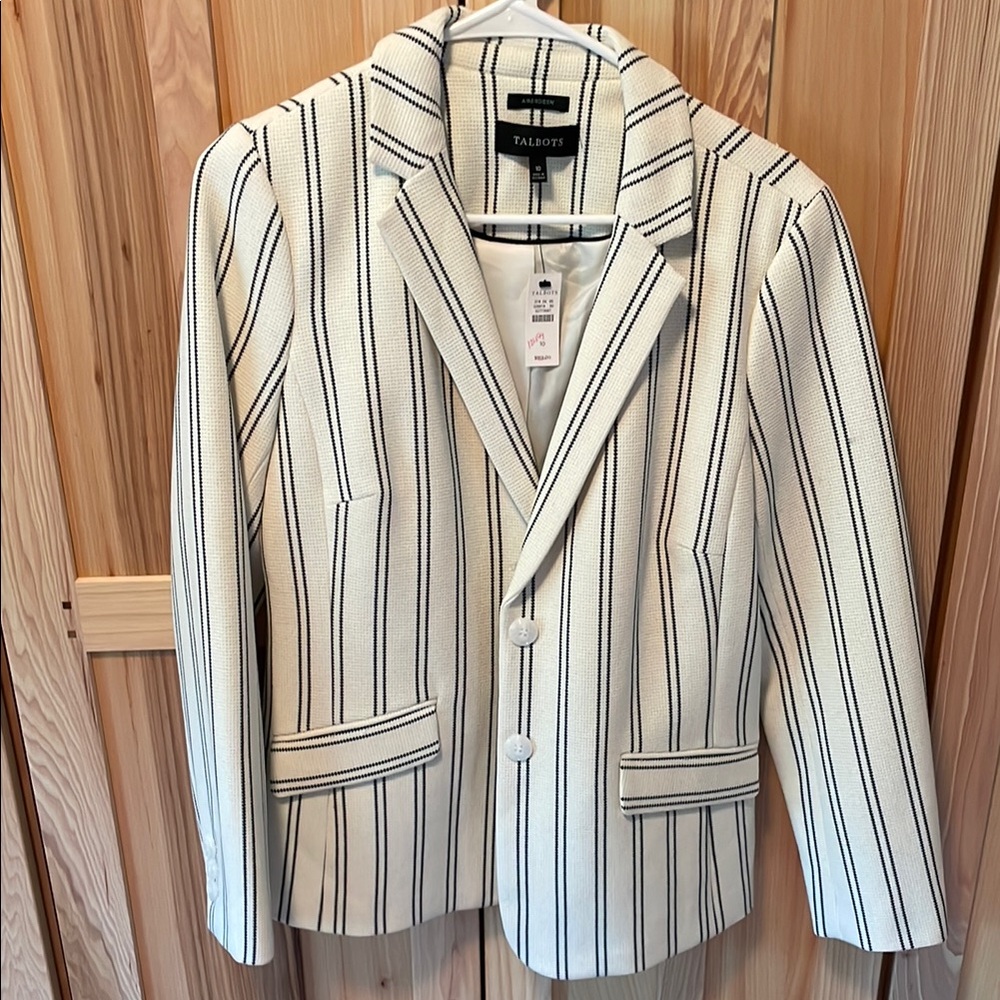Talbots Cream and Black Striped Blazer